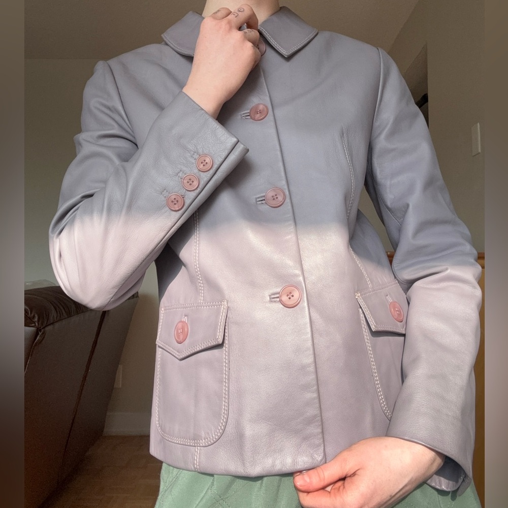 Purple Leather Jacket. Fitted pastel jacket